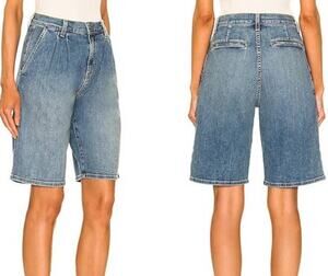 Nili Lotan NWT Julie Pleated Denim Shorts Faded Wash Size 30 High Rise Loose Fit